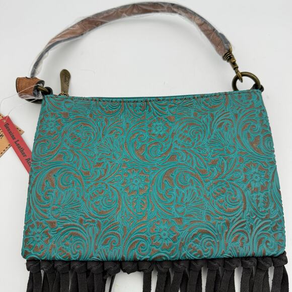 American Darling Turquoise Tooled Leather Fringe Bag NWT Western Crossbody - Picture 3 of 9